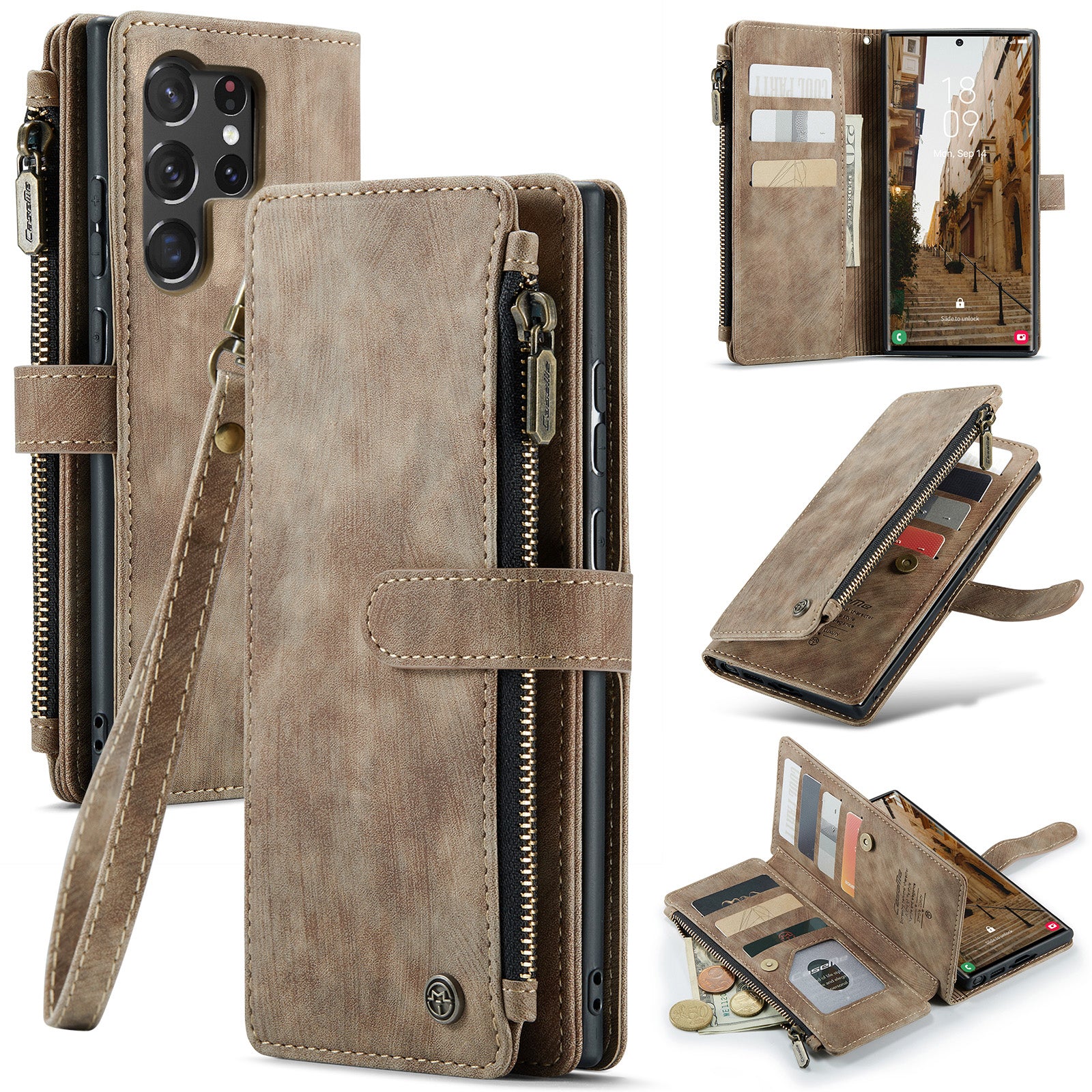 CASEME C30 Series for Samsung Galaxy S23 Ultra PU Leather Case 10 Card Slots Zipper Pocket Stand Phone Cover CASEME C30 Series for Samsung Galaxy S23 Ultra PU Leather Case 10 Card Slots Zipper Pocket Stand Phone Cover